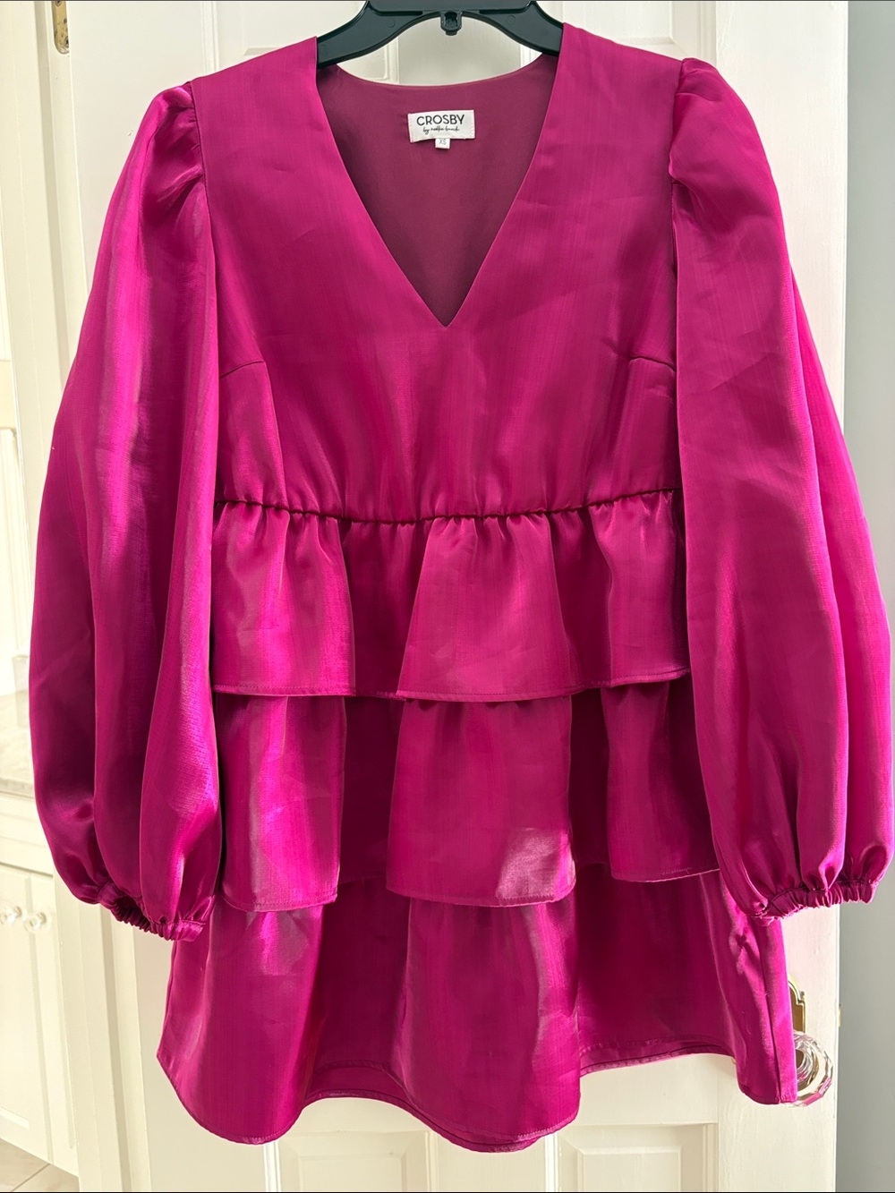 CROSBY by Mollie Burch Shiny Fuchsia Tiered Mini Dress